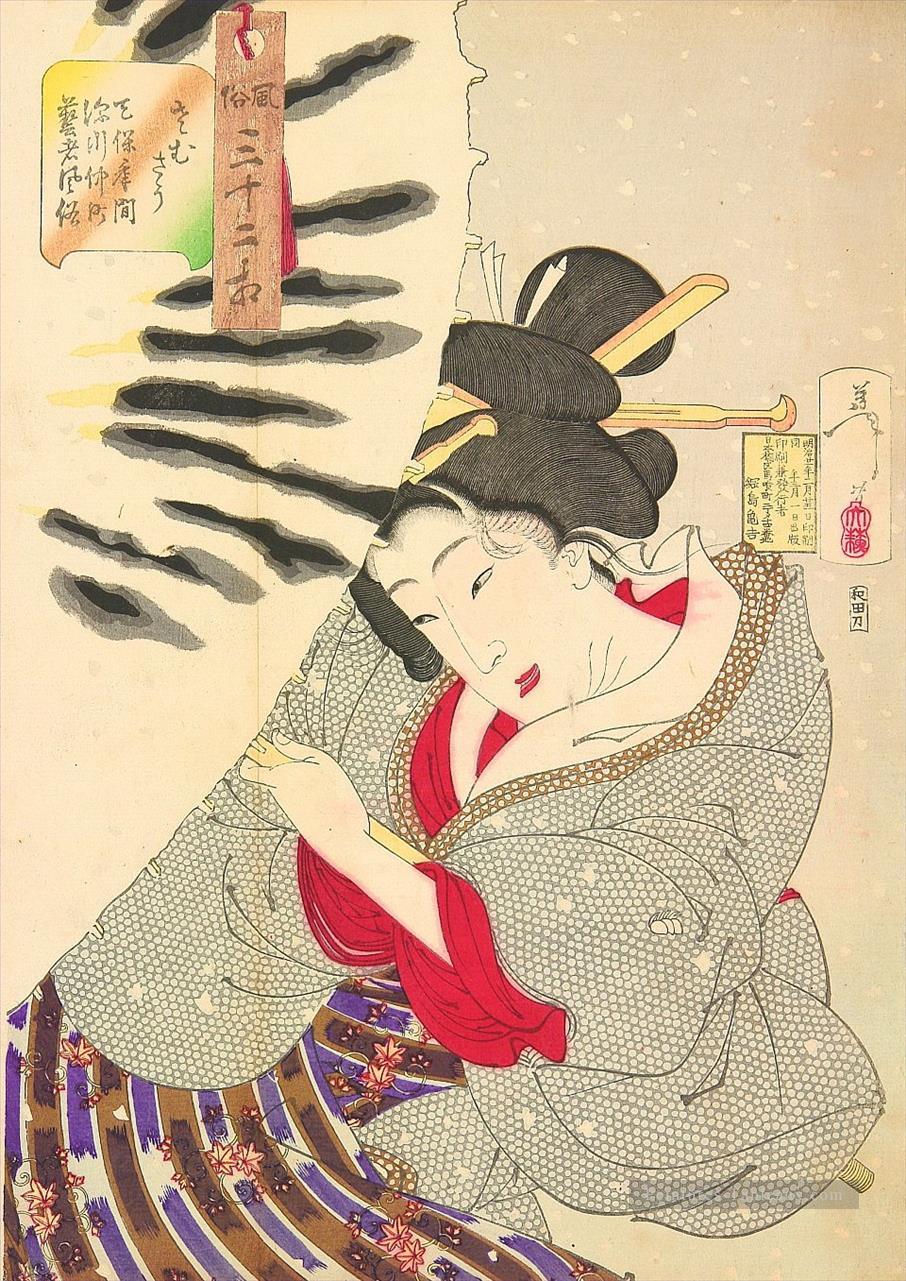 l’apparition d’une geisha Nakamichi Fukagawa de l’ère du tempo Tsukioka Yoshitoshi belles femmes Peintures à l'huile